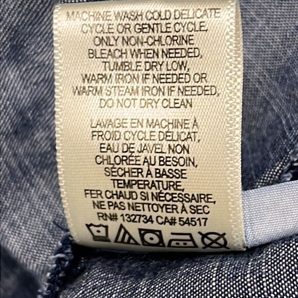 Side Stitch Dark Wash Long Sleeve Lyocell Botton Down Shirt- XSP - Picture 16 of 16